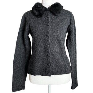 VTG Y2K GAP Sweater Small Medium Wool Faux Fur Collar Cardigan Jacket Coquette